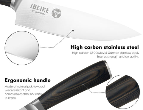 IBEIKE 7-inch santoku knife with full tang and ergonomic handle close-up