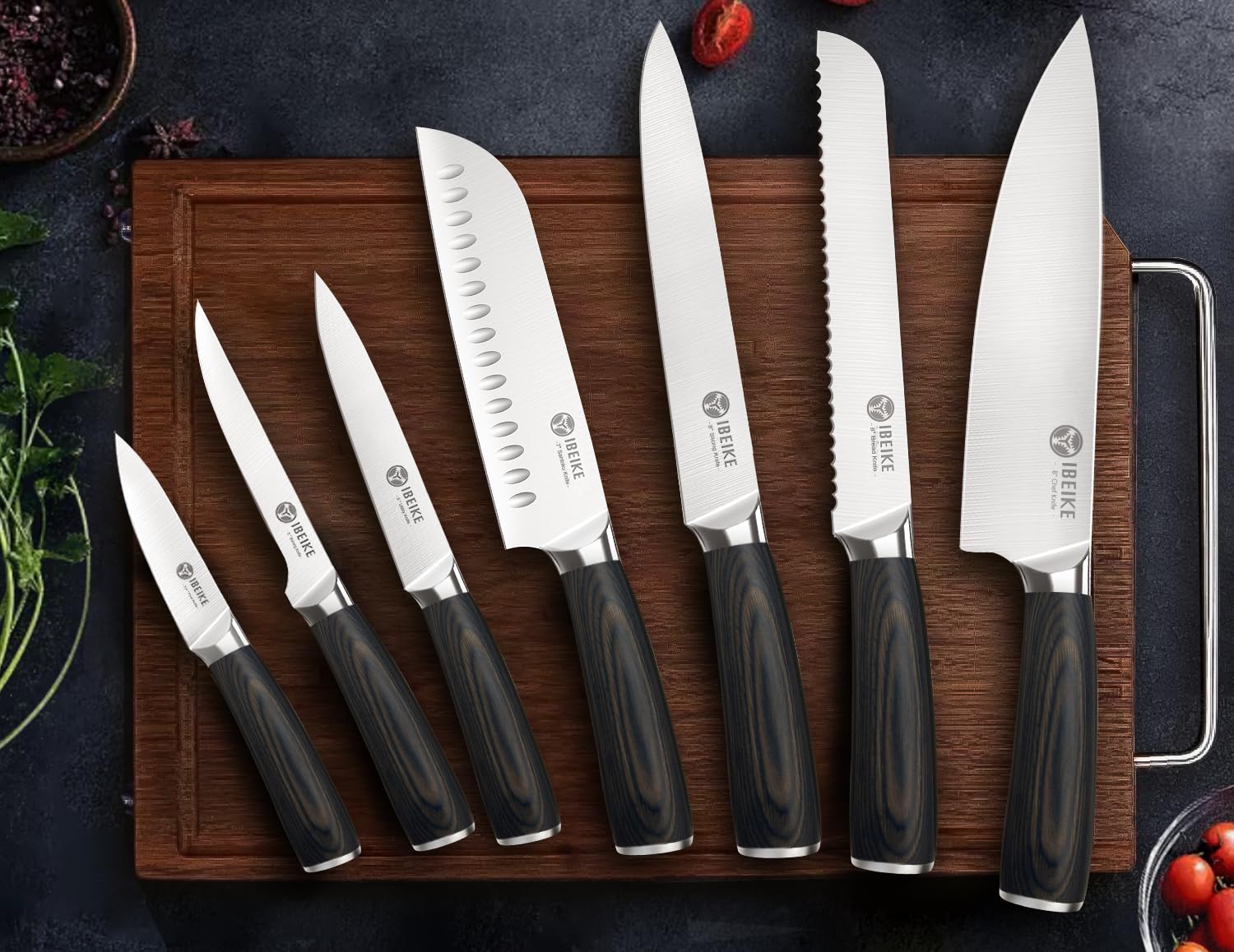 IBEIKE 5-inch utility knife with ergonomic handle close-up for precise prep