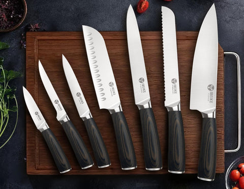 IBEIKE 5-inch utility knife with ergonomic handle close-up for precise prep