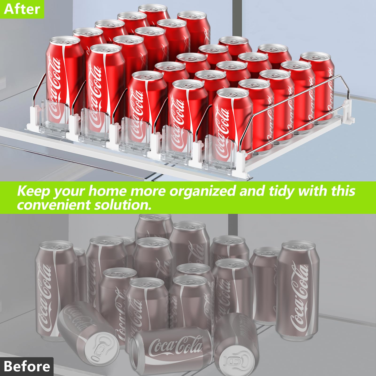 IBORING drink organizer accommodates varied beverages for organized fridge storage.