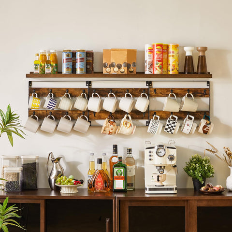 IBUYKE 24-hook wall rack with ample mug capacity for standard sizes.