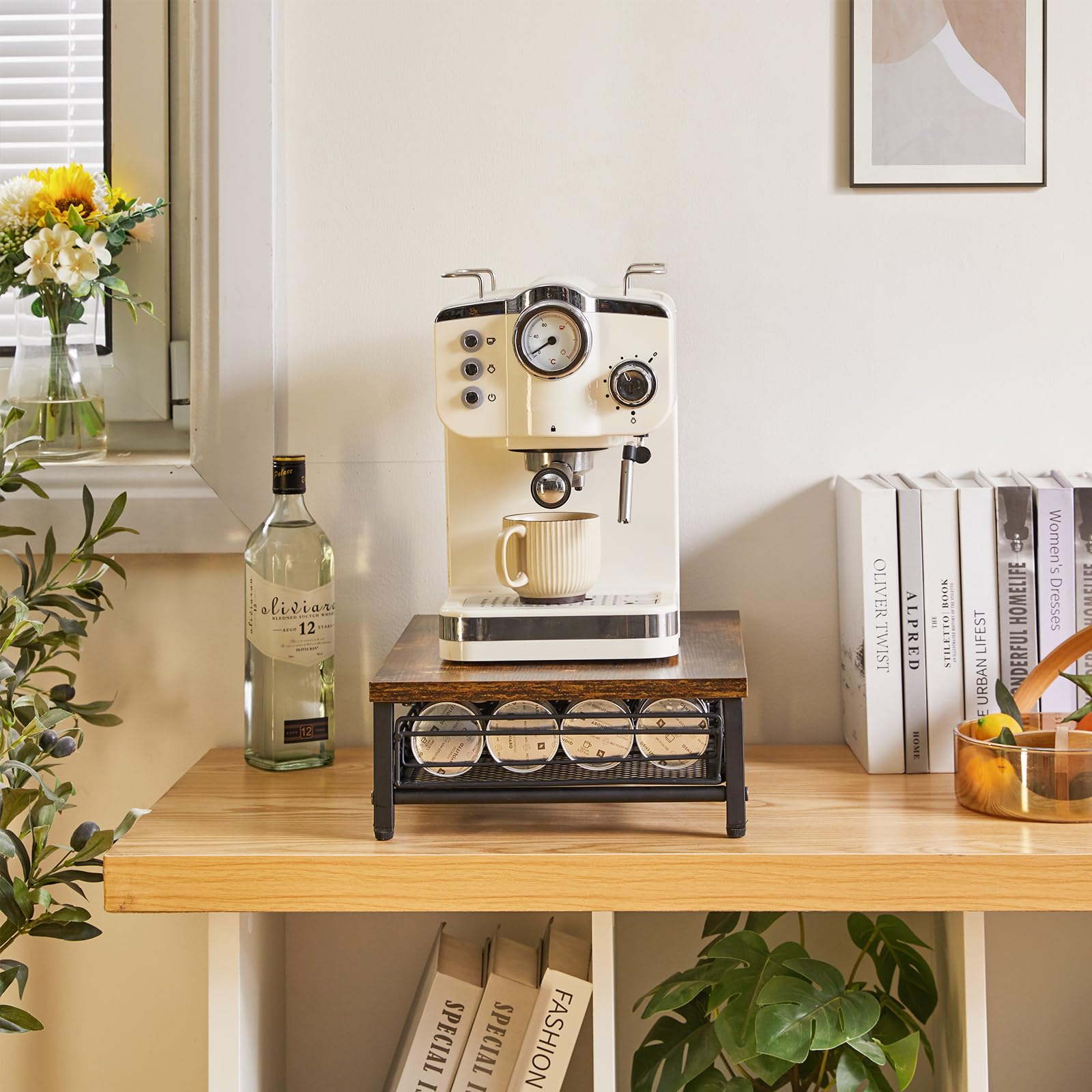 IBUYKE kitchen counter coffee bar helps keep morning ritual organized.