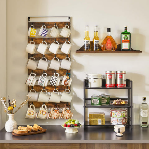IBUYKE mug rack features durable iron hooks and rustic craftsmanship.