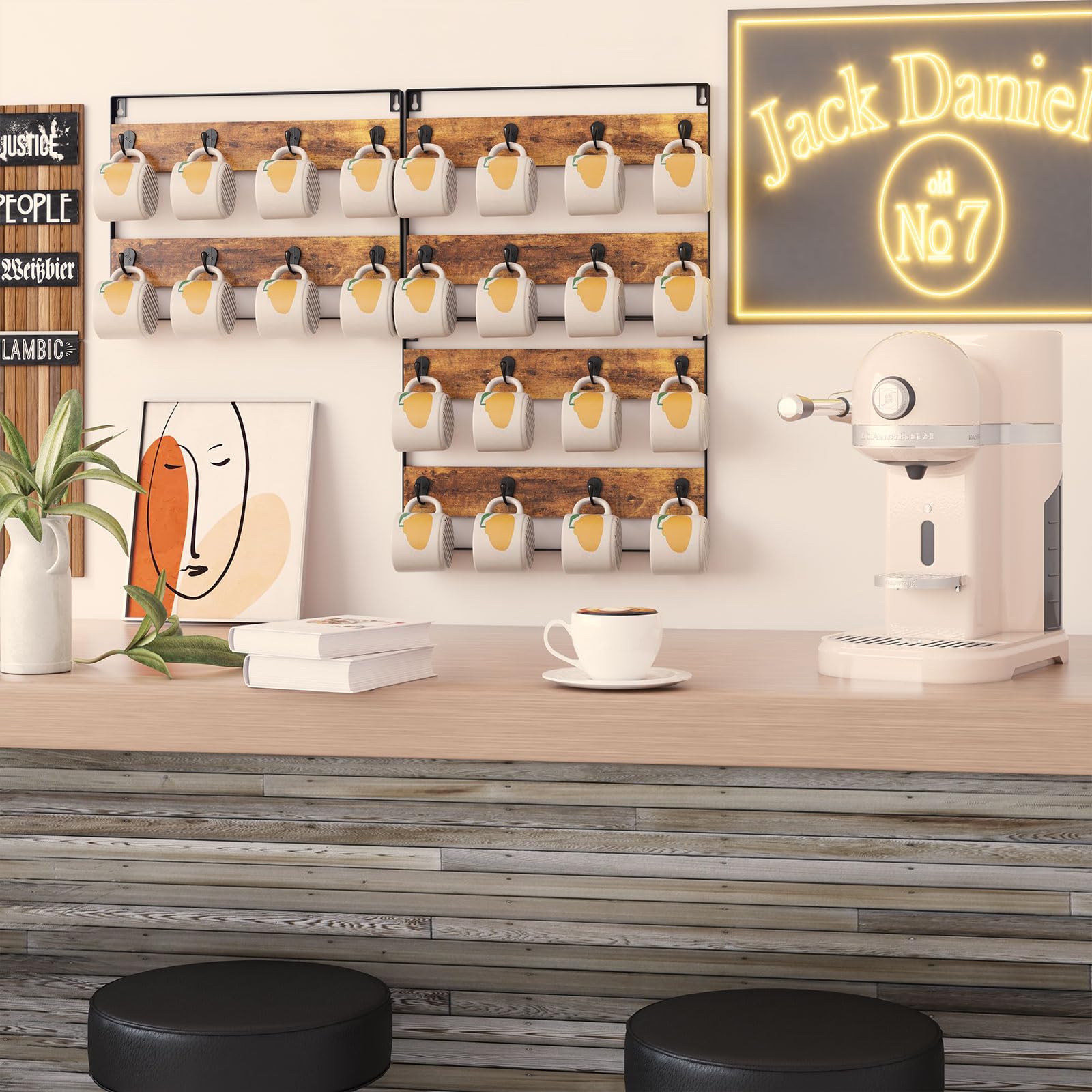 IBUYKE mug rack installation hardware enables secure wall mounting.