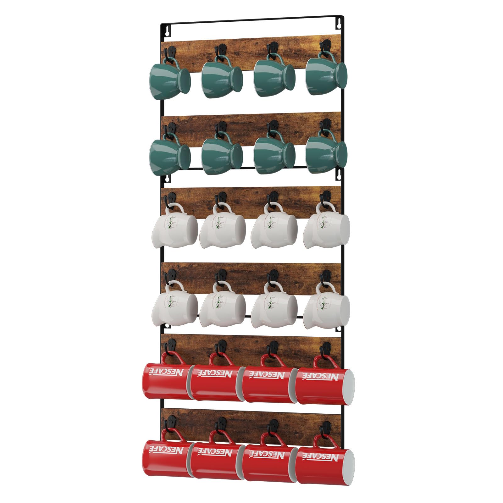 IBUYKE wall-mount mug rack set of 3 keeps mugs organized and reachable.