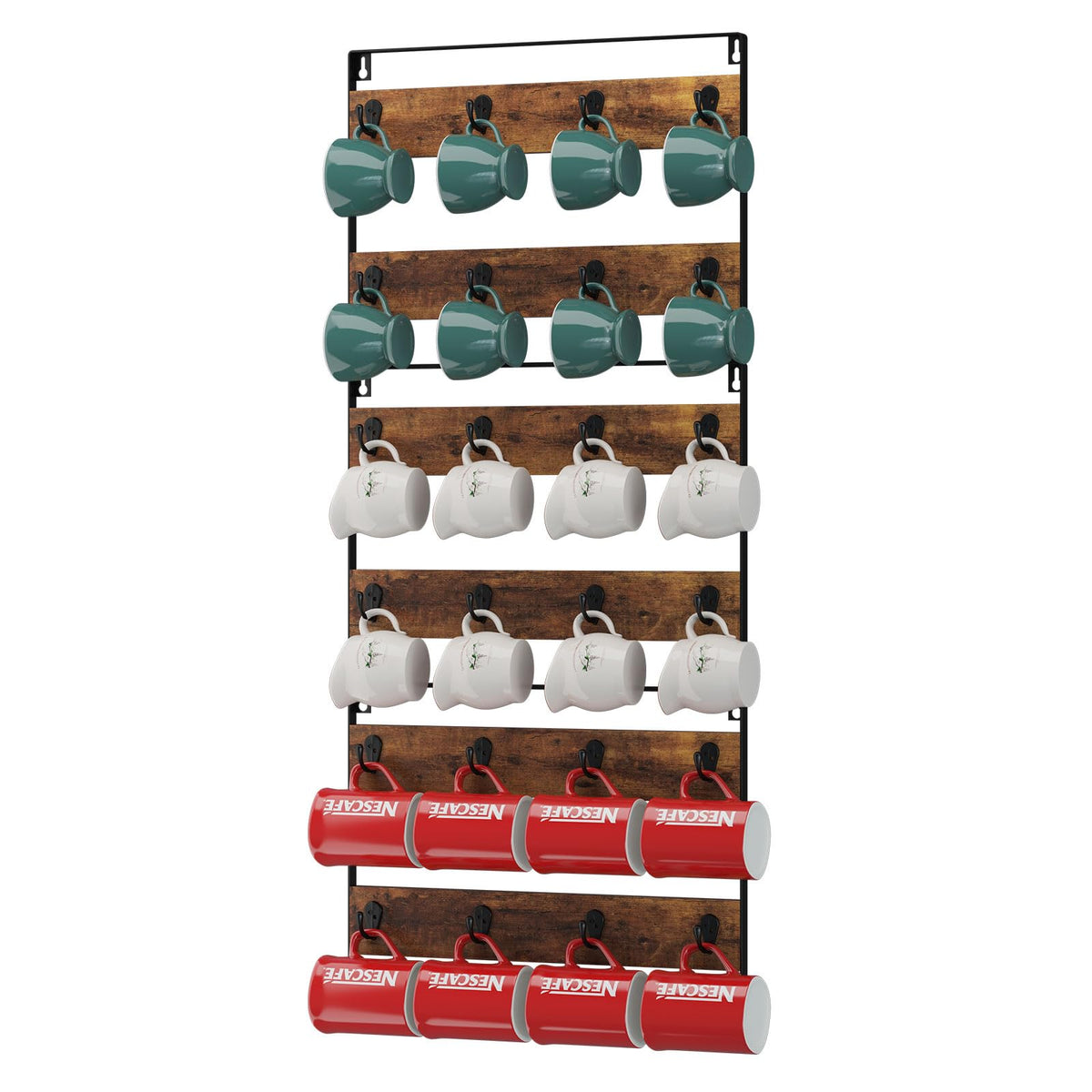 IBUYKE wall-mount mug rack set of 3 keeps mugs organized and reachable.