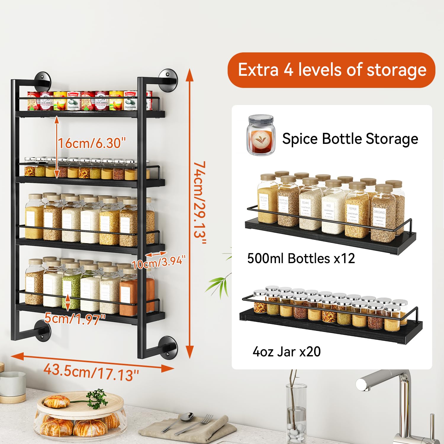 IBUYKE spice rack side guards prevent spills and keep jars in place
