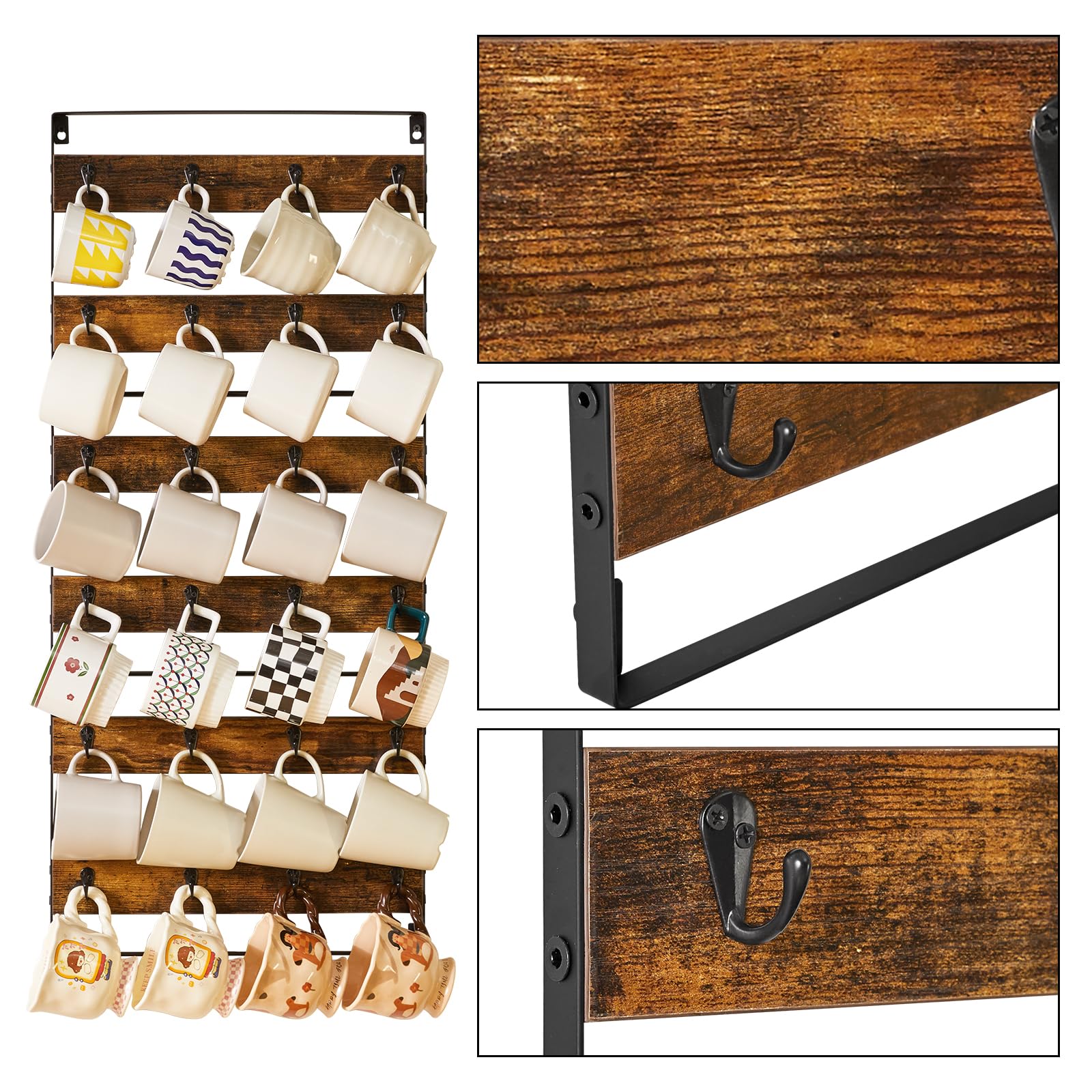 IBUYKE wall-rack side view highlights sturdy frame and wide hooks.