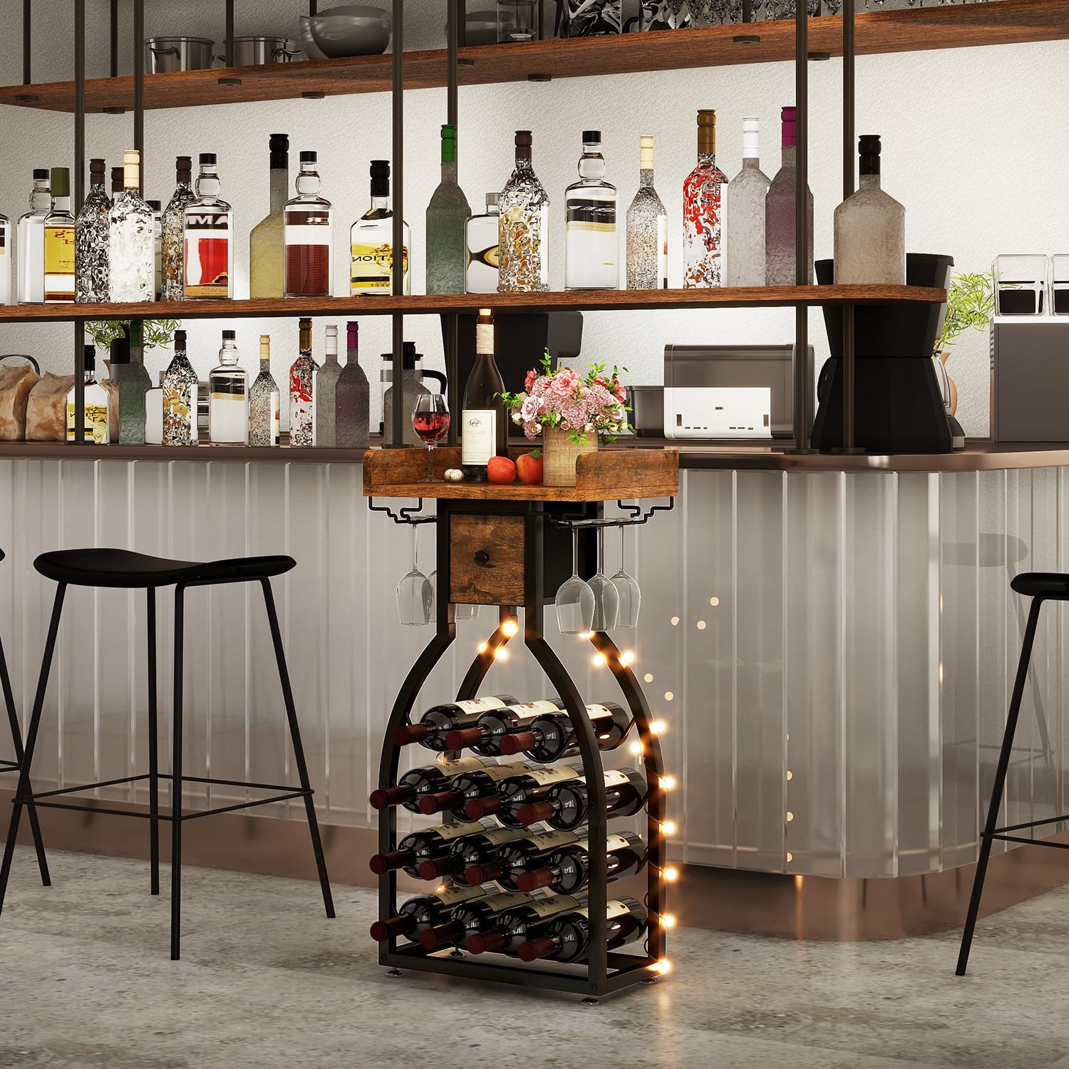 IBUYKE wine rack in a living space as part of a home bar setup.