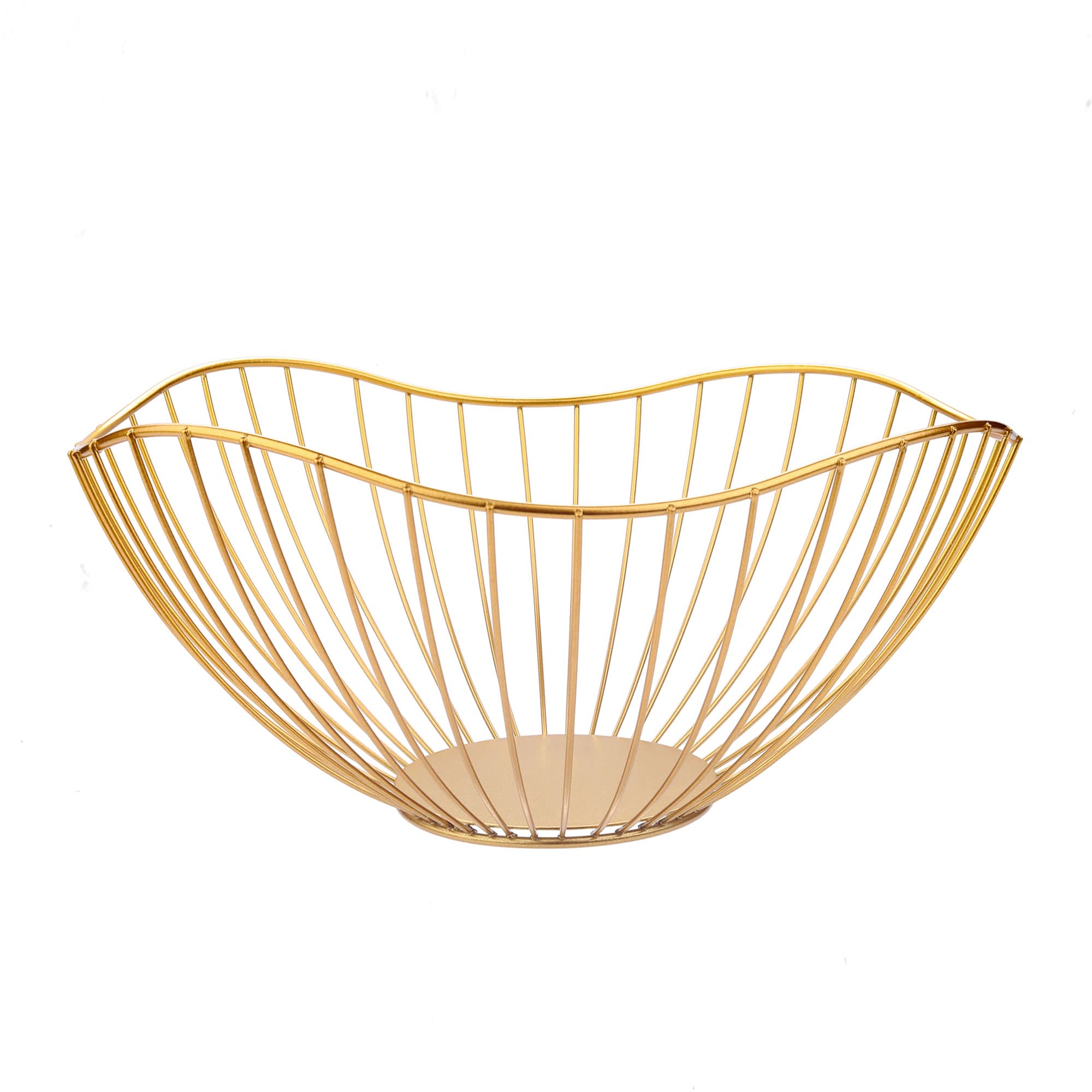 IBWell high-style curved-edge gold basket on counter for fresh fruit display