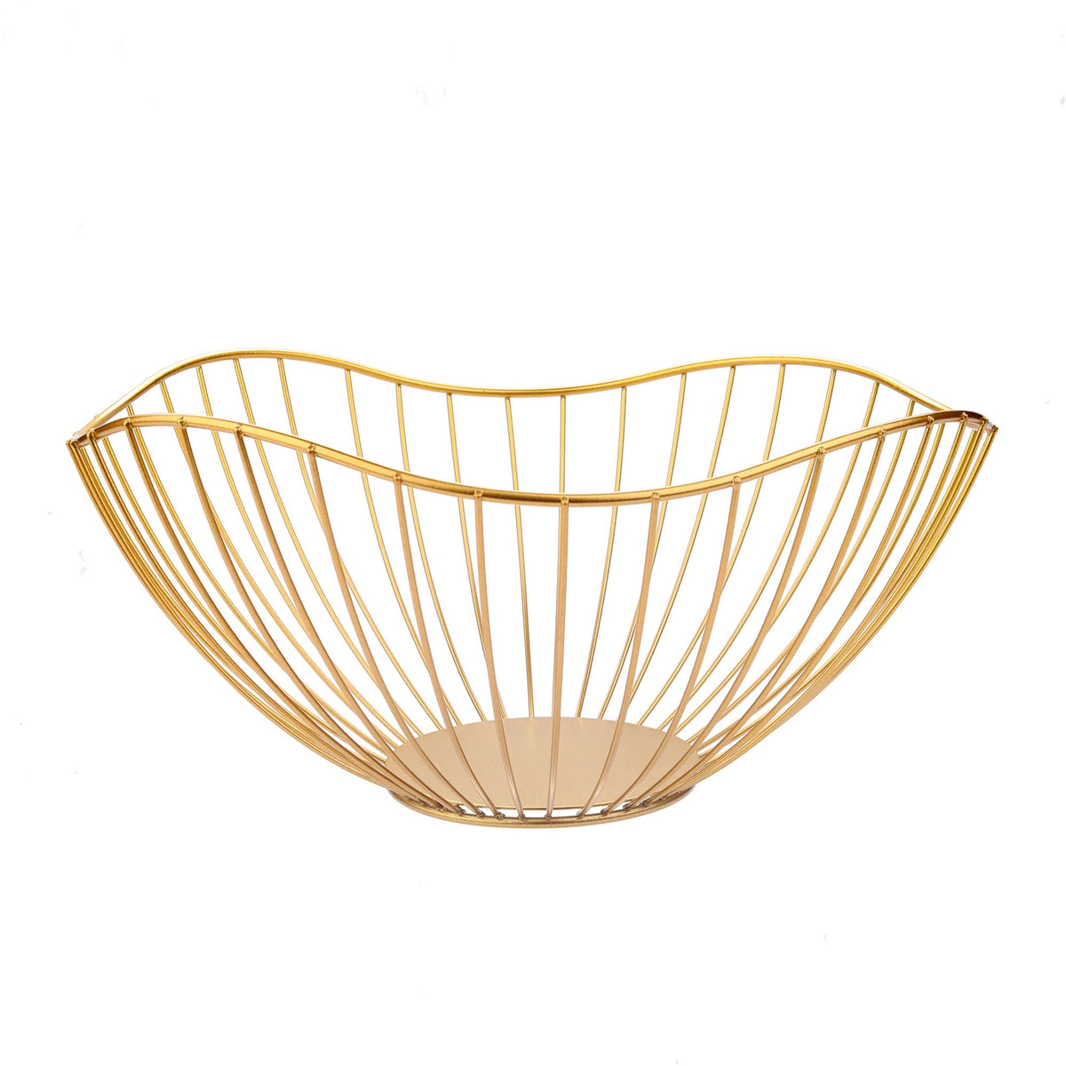 IBWell high-style curved-edge gold basket on counter for fresh fruit display