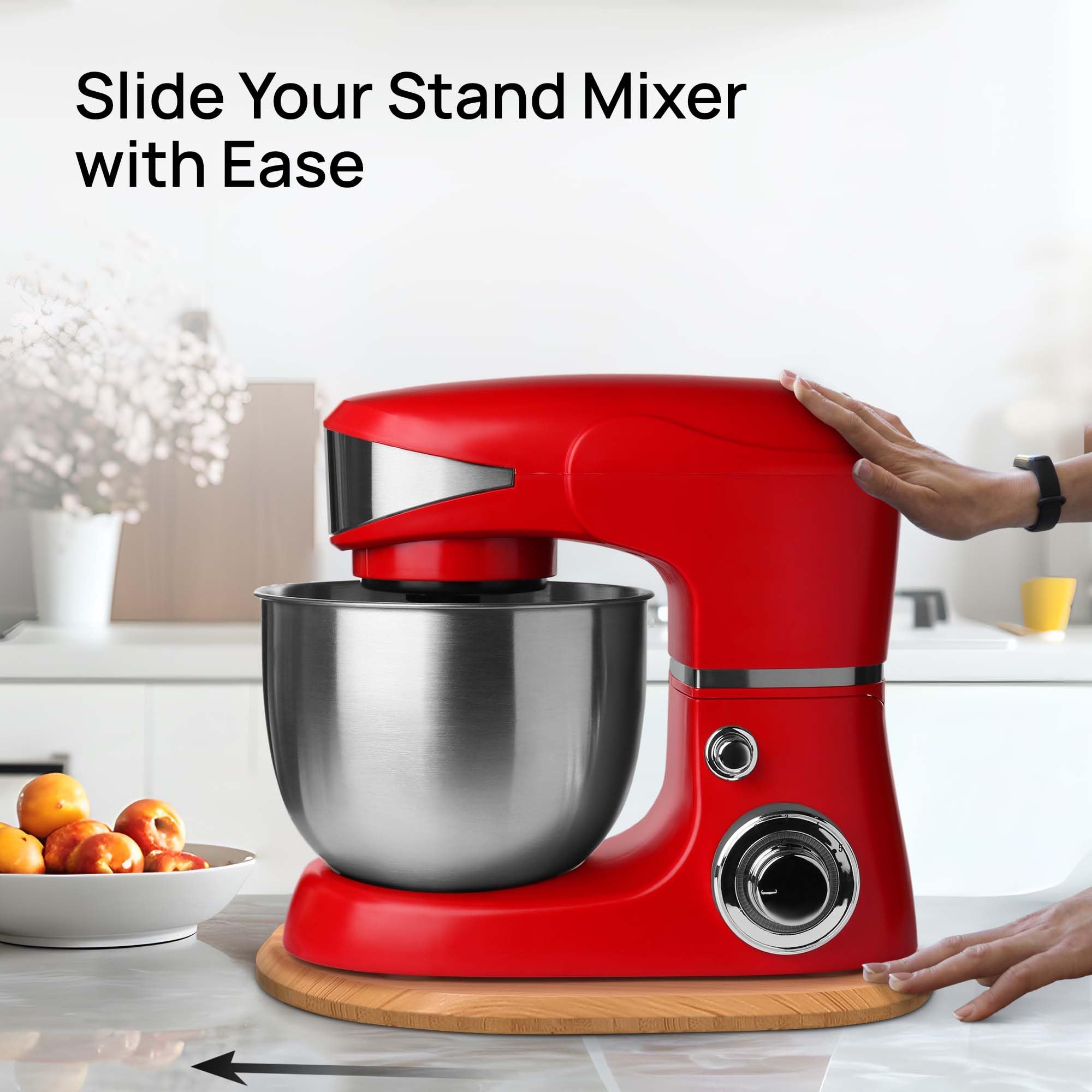 Ibyx sliding tray fits 5.5 qt KitchenAid mixers for organized spaces.