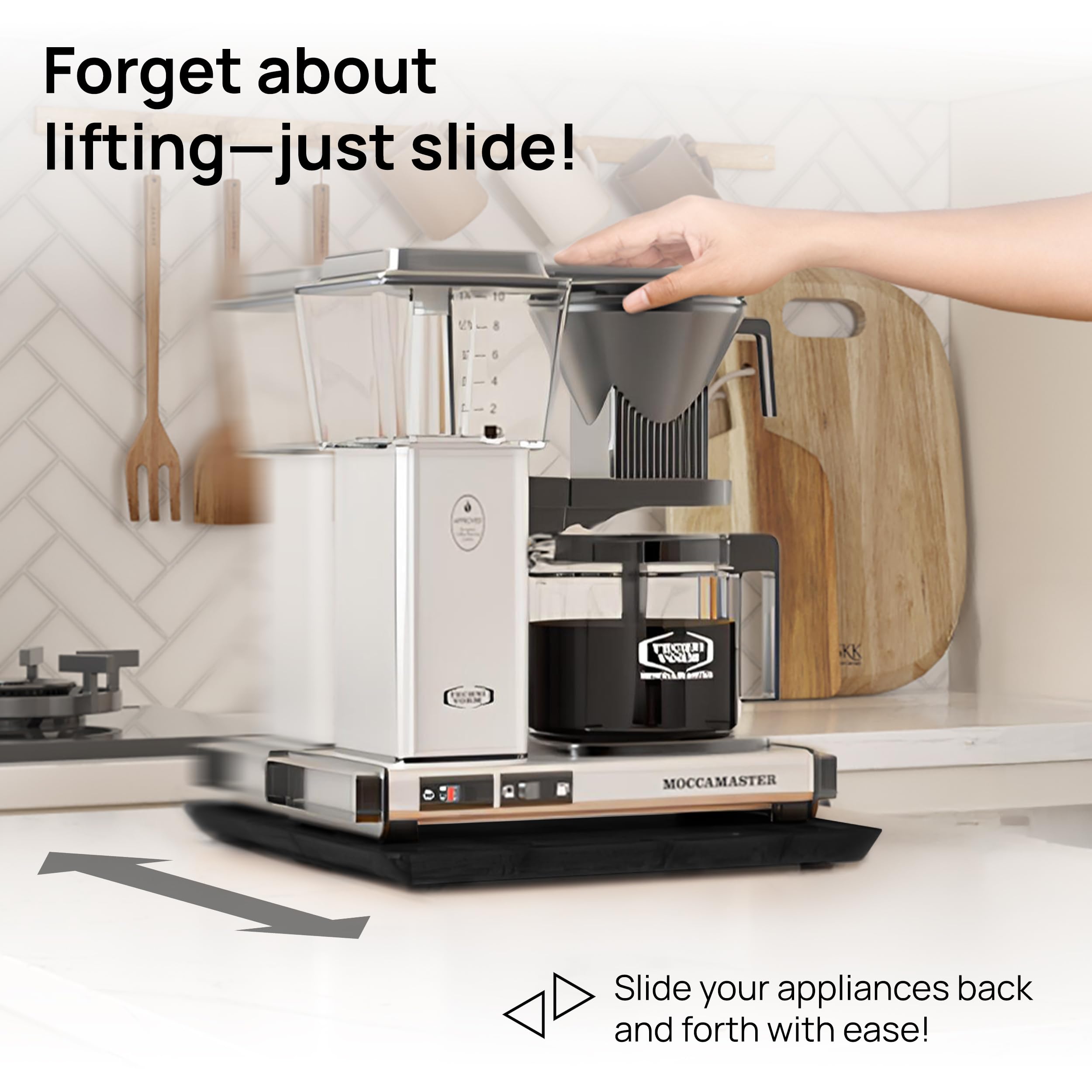 Ibyx sliding tray under cabinet for air fryer, quietly slides to free space.