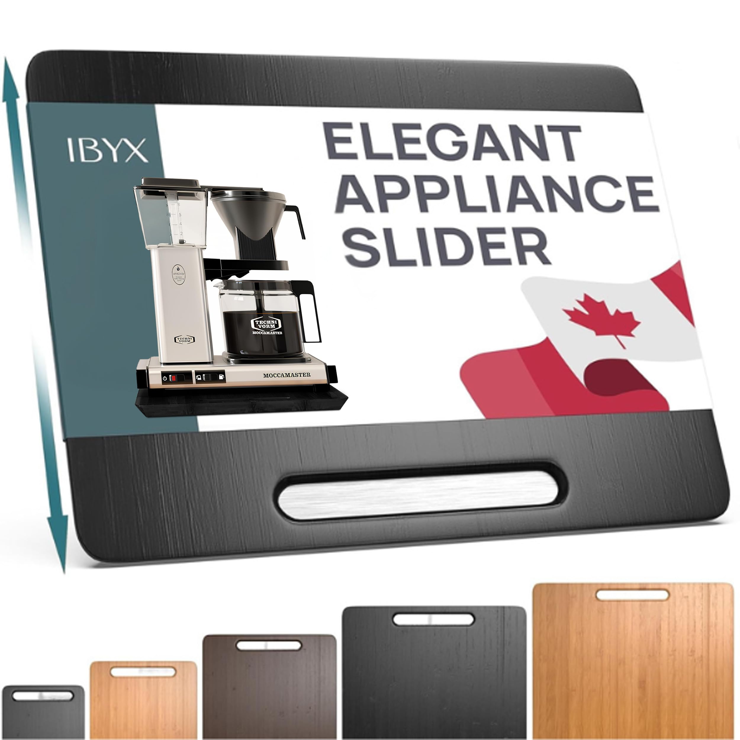 Ibyx sliding tray under cabinet with coffee maker, smooth pull-out for tidy countertop access.