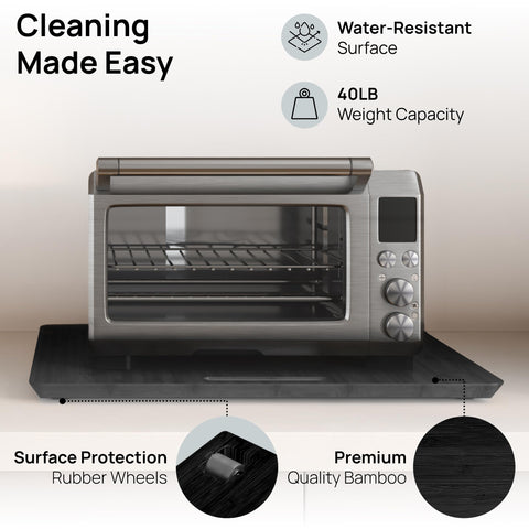 Ibyx bamboo design tray adds elegant, durable storage for large appliances.