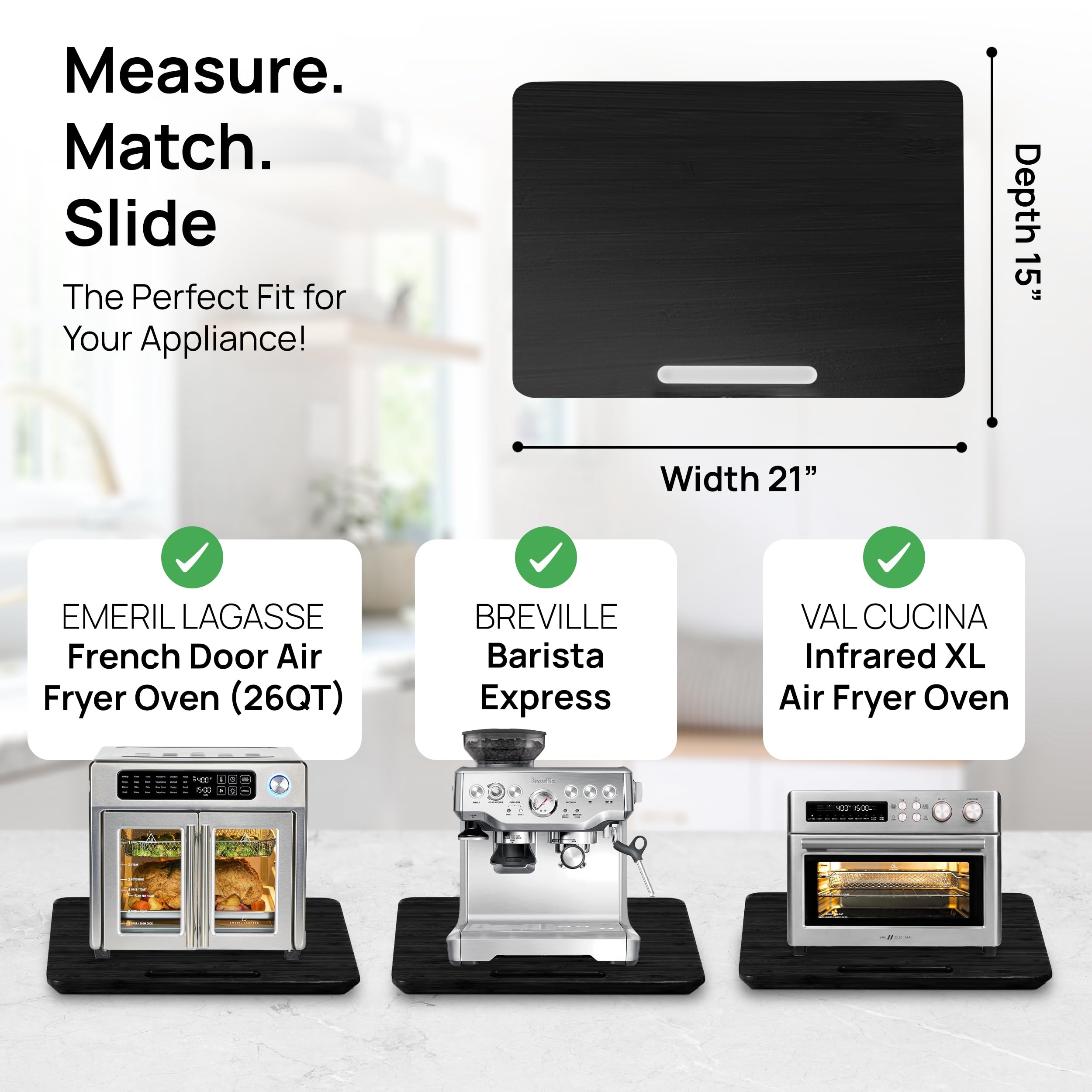 Ibyx quiet wheels enable smooth, silent appliance slides.