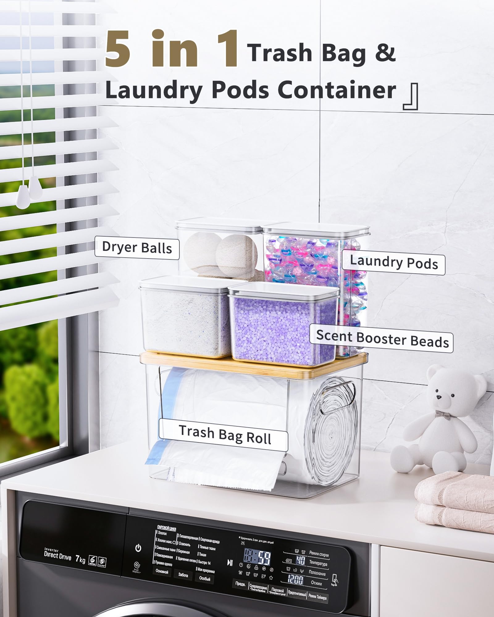 iCASA acrylic medium container inside the unit for detergent or pods with clear visibility