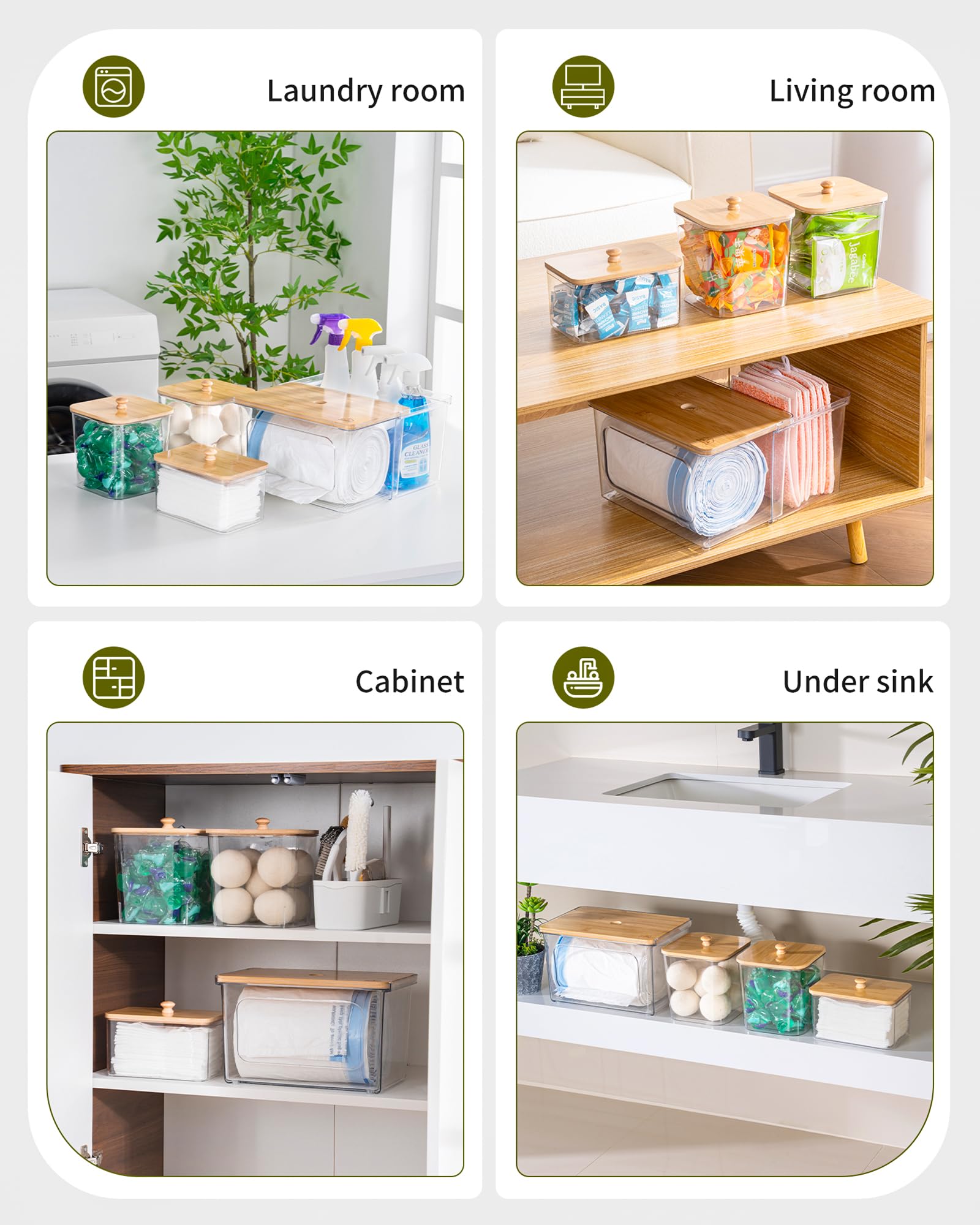 iCASA clear acrylic organizer with bamboo lid shows contents at a glance