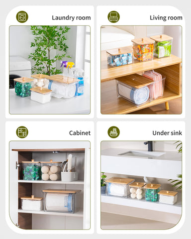 iCASA clear acrylic organizer with bamboo lid shows contents at a glance
