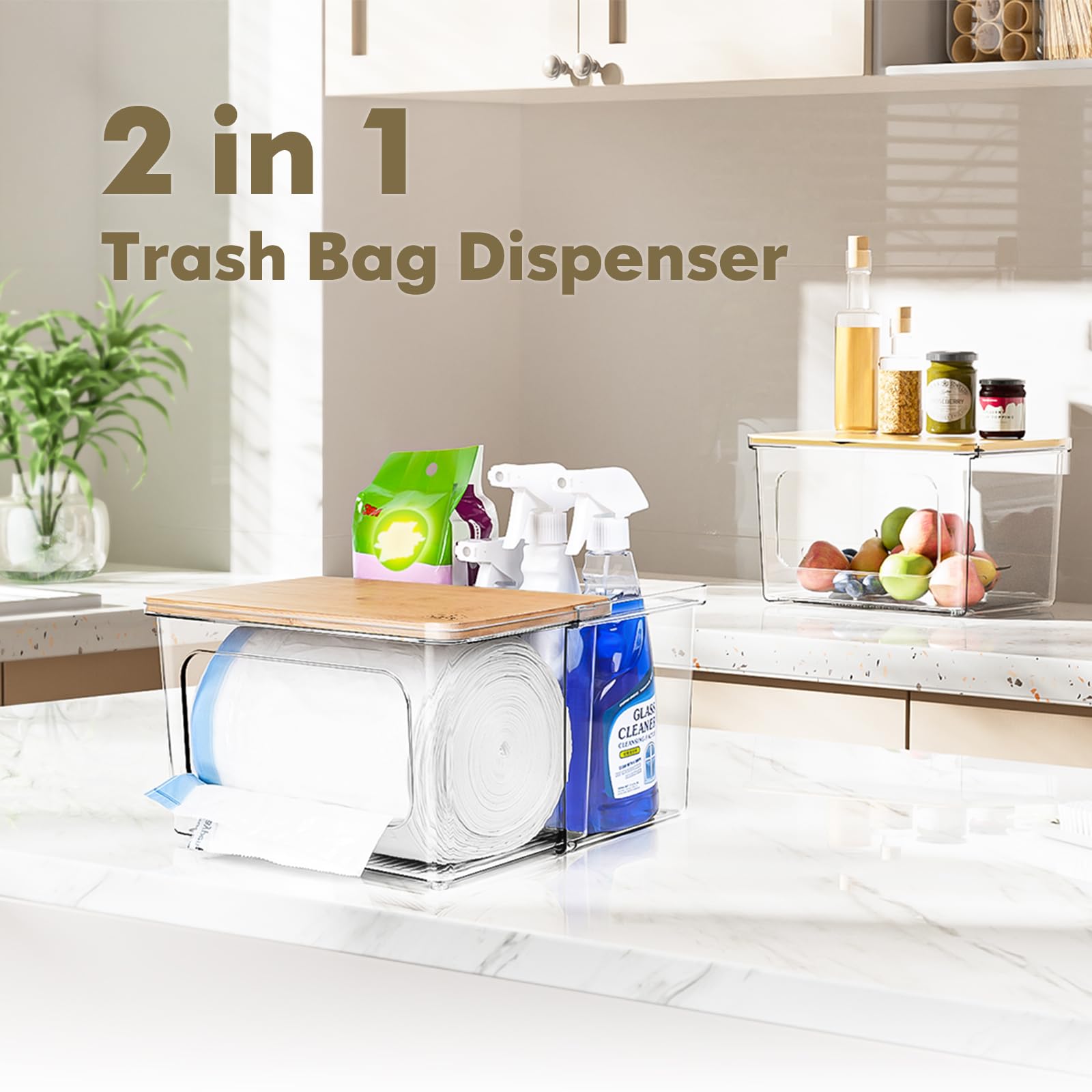 iCASA crystal-clear acrylic with bamboo lid blends with kitchen decor
