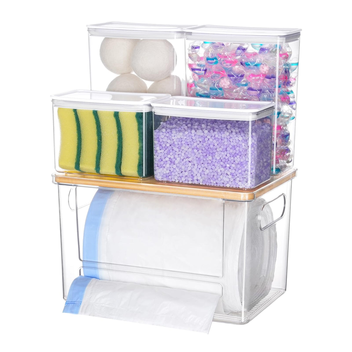 iCASA large trash bag dispenser under-sink keeps bags organized and accessible