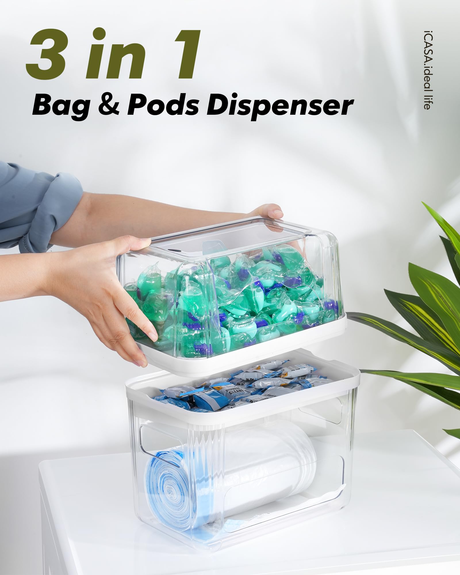 iCASA middle compartment stores dishwasher tablets in a neat, organized way