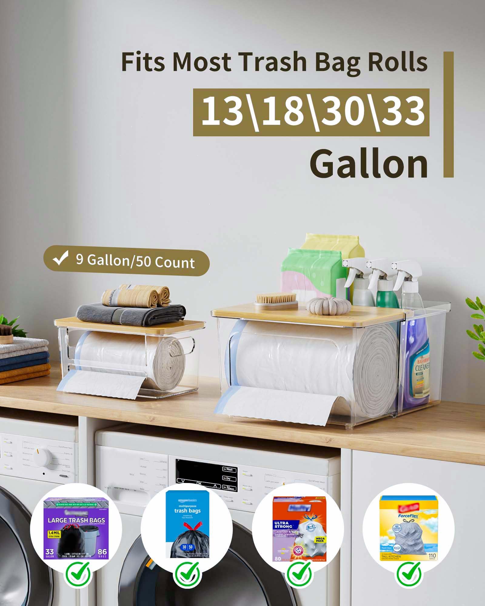 iCASA Trash Bag Dispenser back open box stores spray bottles and sponges neatly