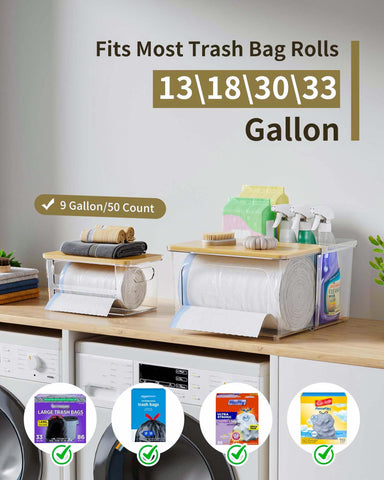 iCASA Trash Bag Dispenser back open box stores spray bottles and sponges neatly