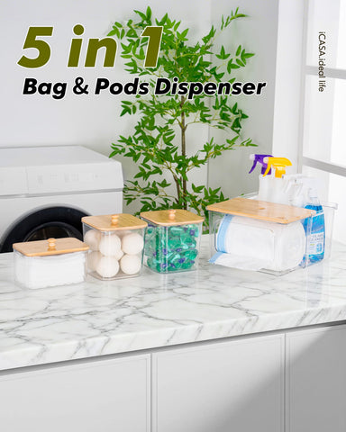 iCASA trash bag dispenser rear tray stores sponges and brushes within reach
