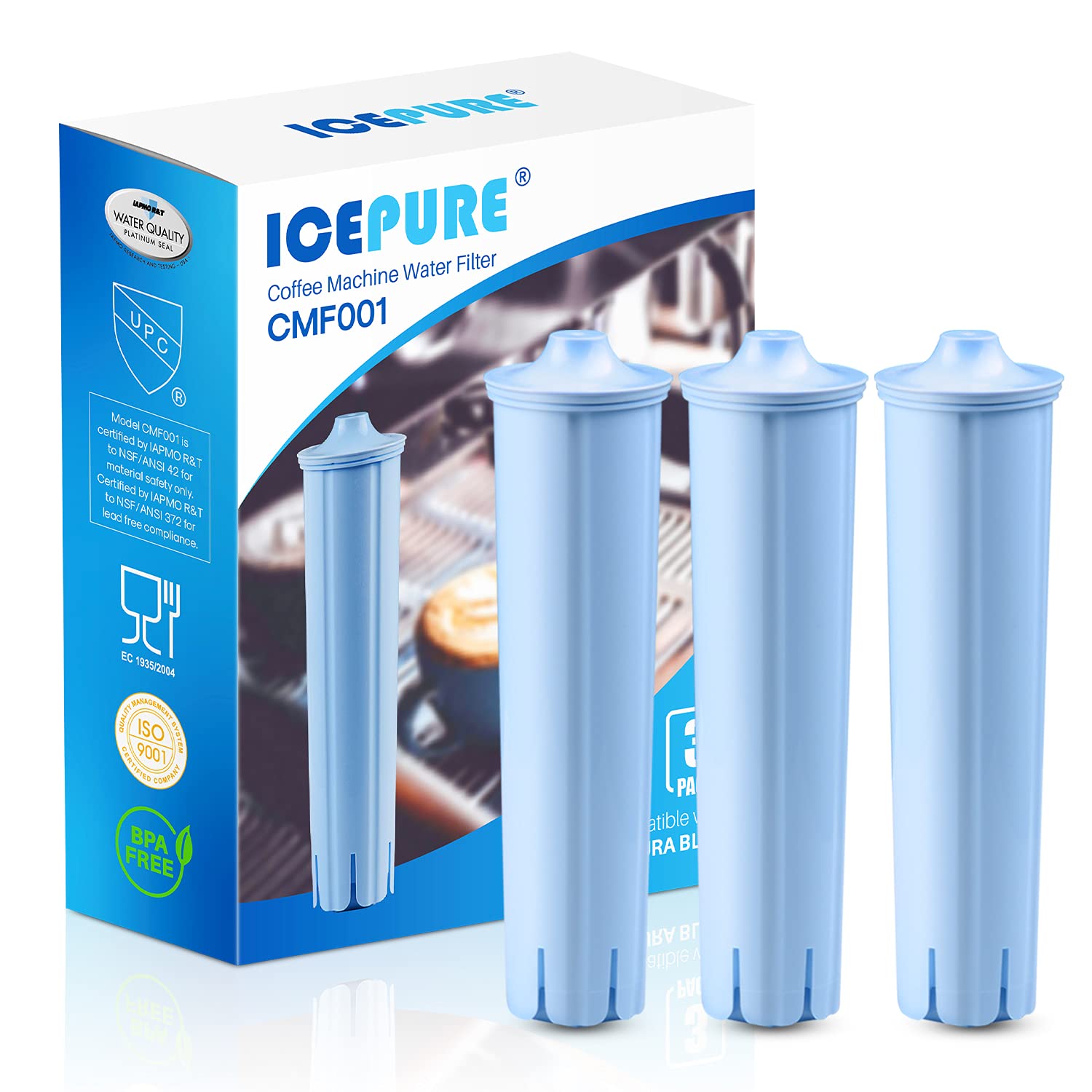 ICEPURE Jura Clearyl Blue filter pack front view for compatible Jura machines.