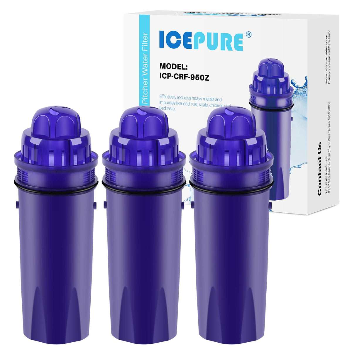 ICEPURE pitcher filter replacement for PUR CRF950Z 3-pack kit for clean, better-tasting water