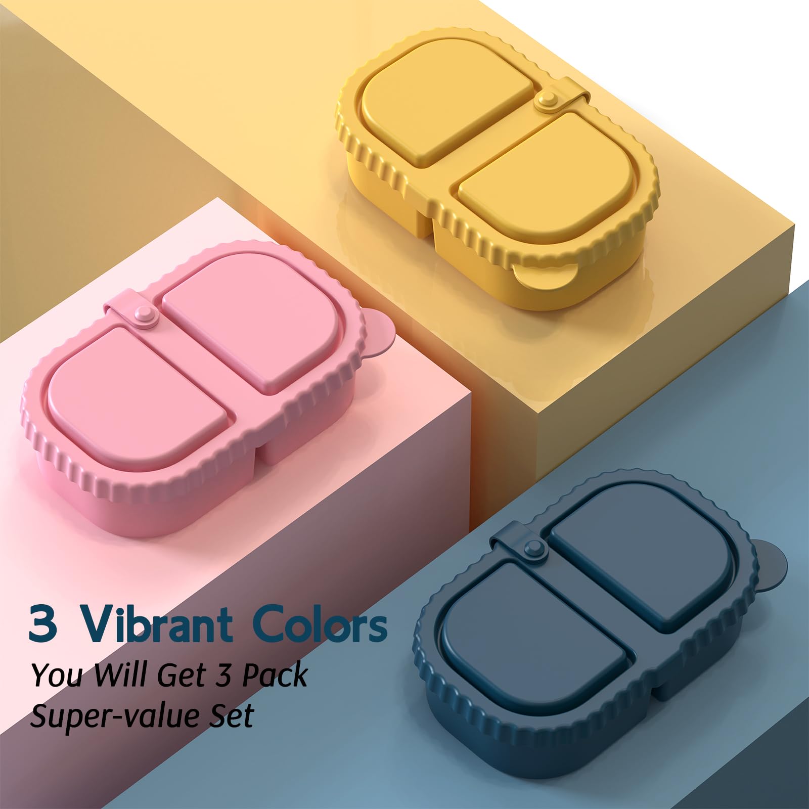 ICEROYCE 3-pack silicone snack containers with colorful design for snack time