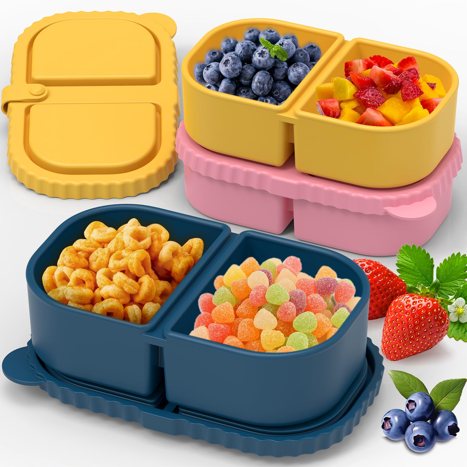 ICEROYCE 3-pack silicone snack containers compact size for lunches and snacks