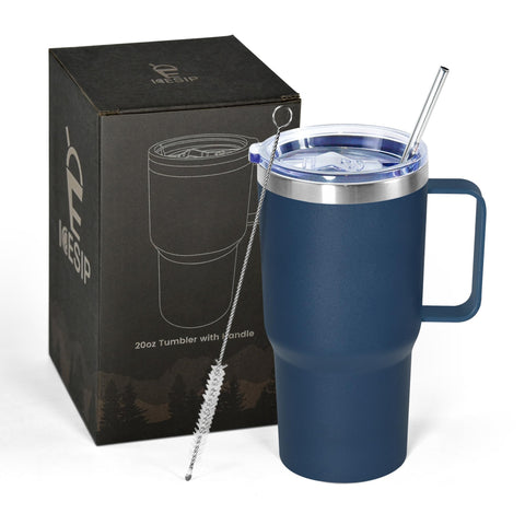 Icesip 20 oz tumbler with handle, front view, easy grip for on-the-go hydration.
