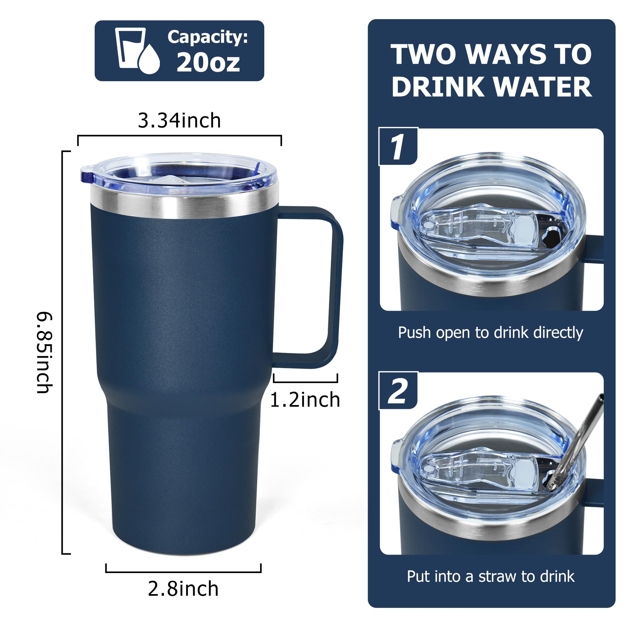 Icesip 20 oz tumbler, side view, ergonomic handle for effortless sipping.