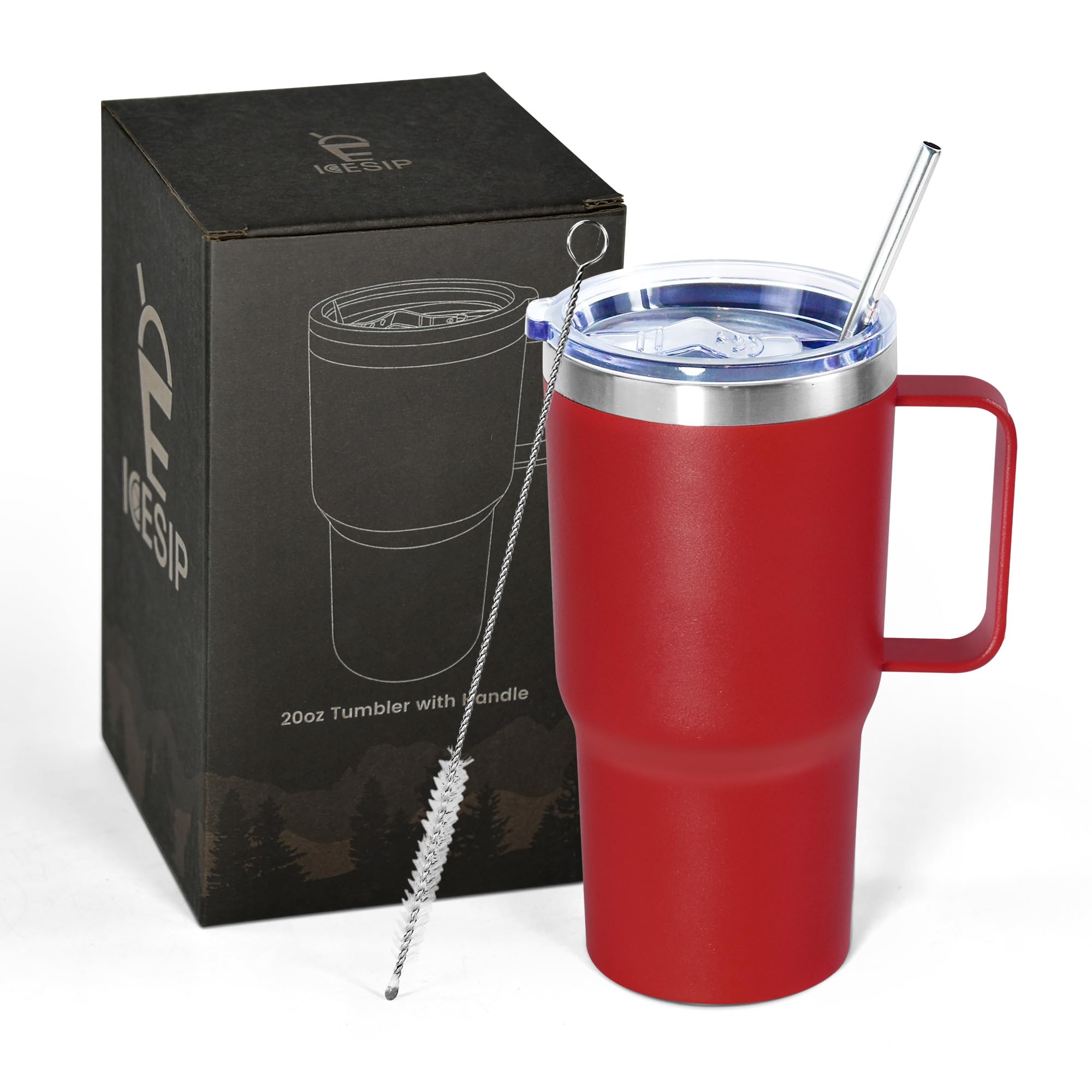 Icesip 20oz tumbler with handle showing ergonomic grip for on-the-go hydration.