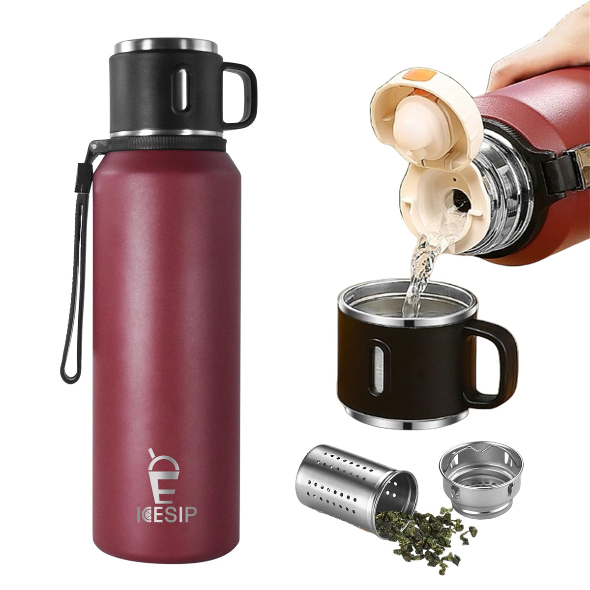 Icesip 27oz bottle with cup keeps beverages ready on the go during commutes.