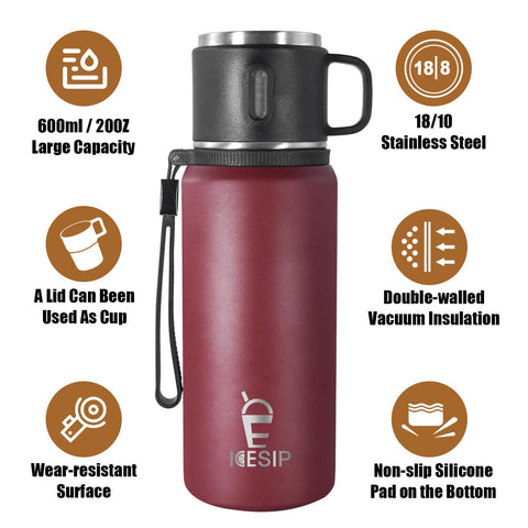 Icesip vacuum insulated bottle preserves hot or cold drinks for up to 12 hours.