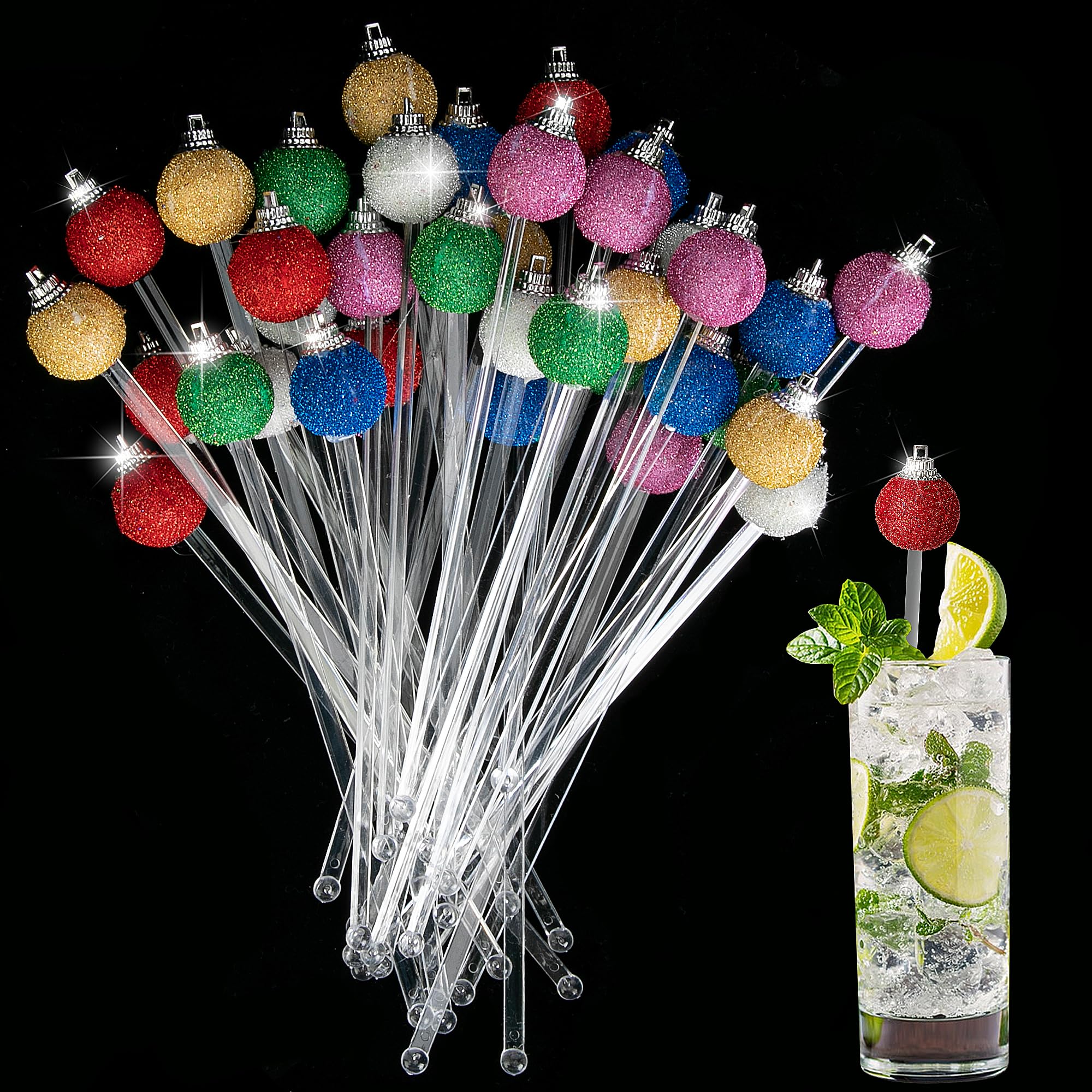 Iceyyyy Christmas glitter ball stirrers 36-pack for festive drinks