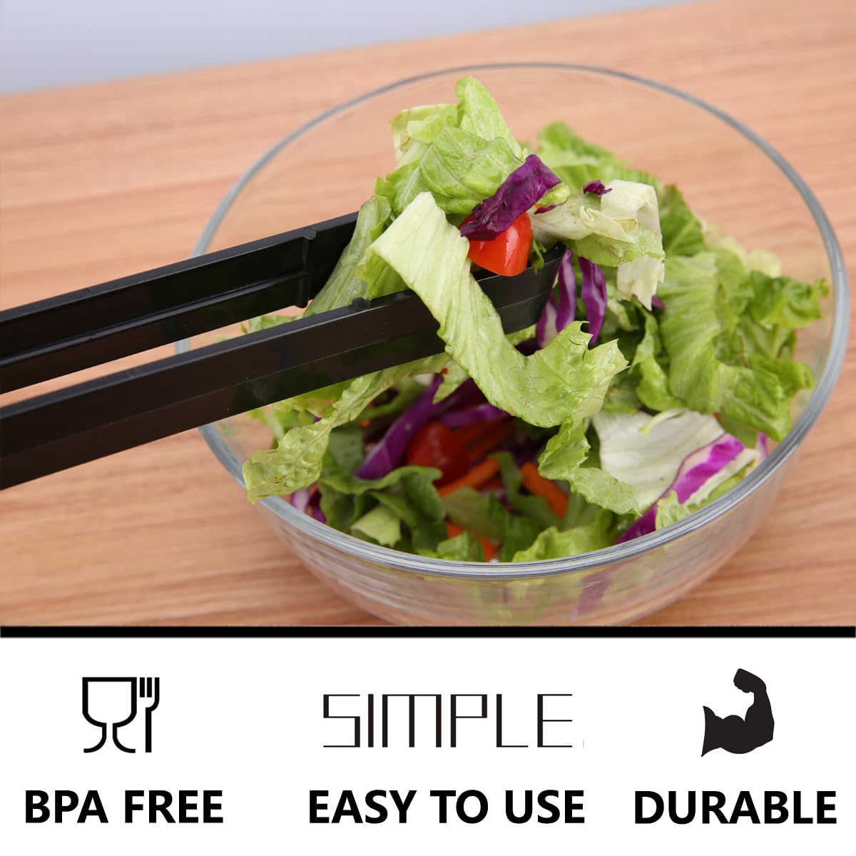 ICHROSAYA food-safe plastic tongs in black, easy to clean.