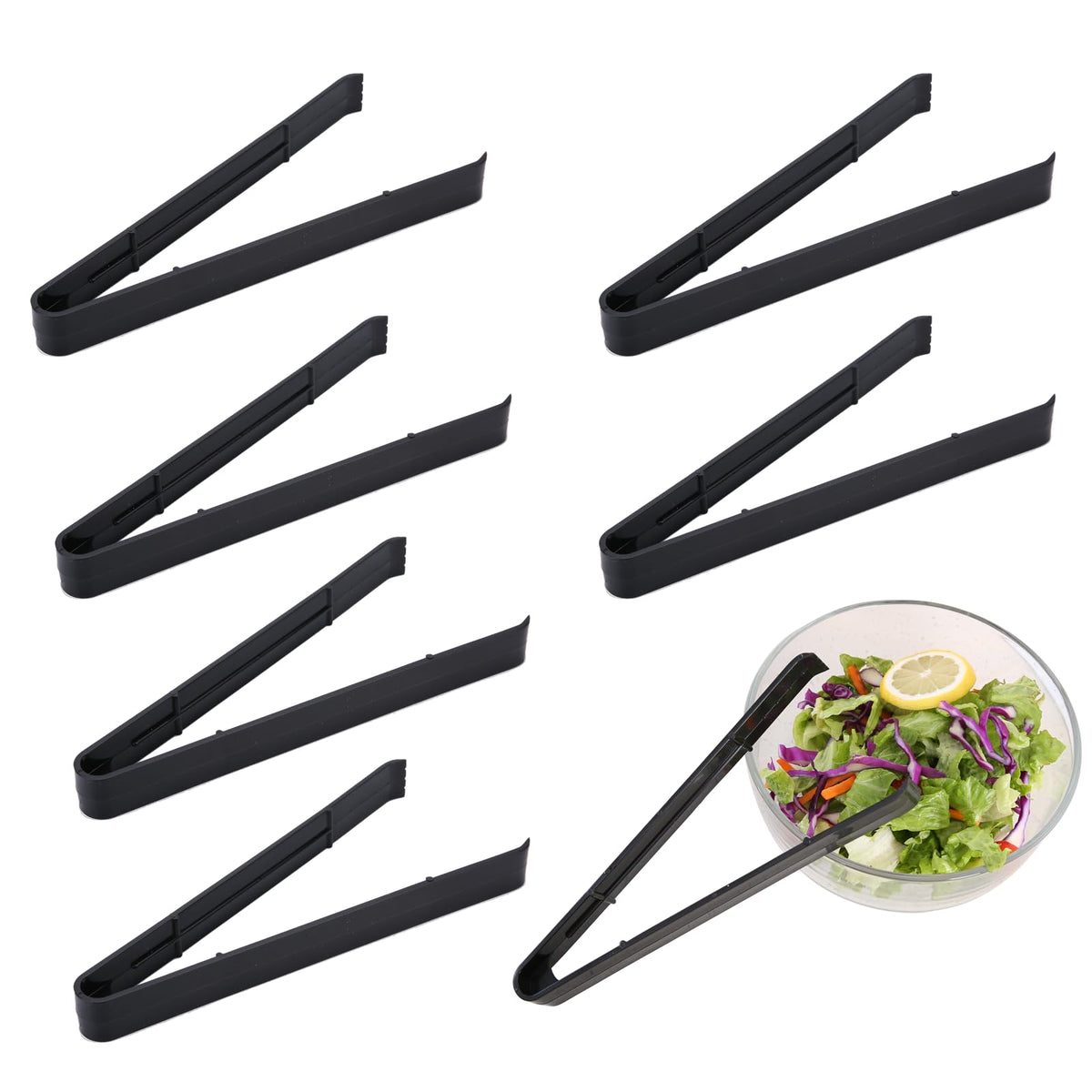 ICHROSAYA salad tongs 9in black angled view for precise serving.