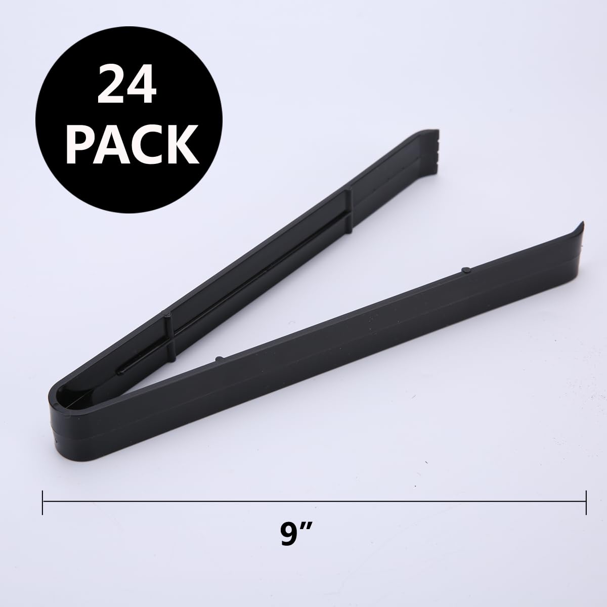 ICHROSAYA salad tongs 9in black side view with sturdy grip.