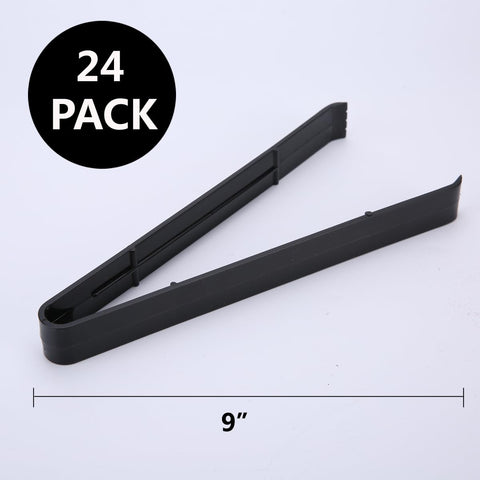 ICHROSAYA salad tongs 9in black side view with sturdy grip.
