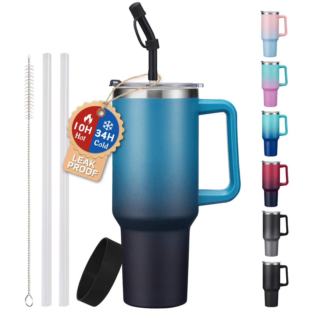 ICIOI insulated tumbler with 40 oz body and ergonomic handle for on-the-go hydration.