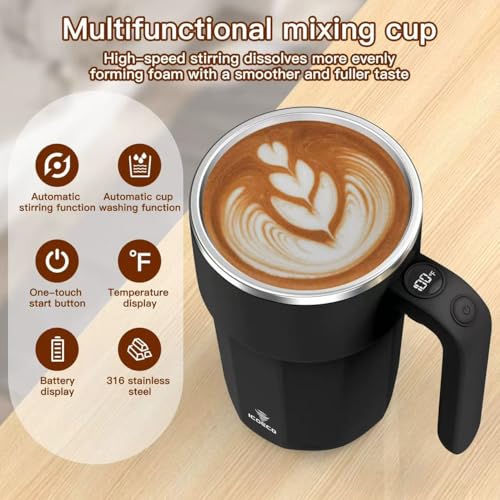 ICOECO self-stirring mug motor button demonstrates quick, effortless mixing.