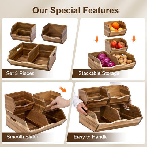 ICOHOT acacia wood pantry bin small front for compact spaces