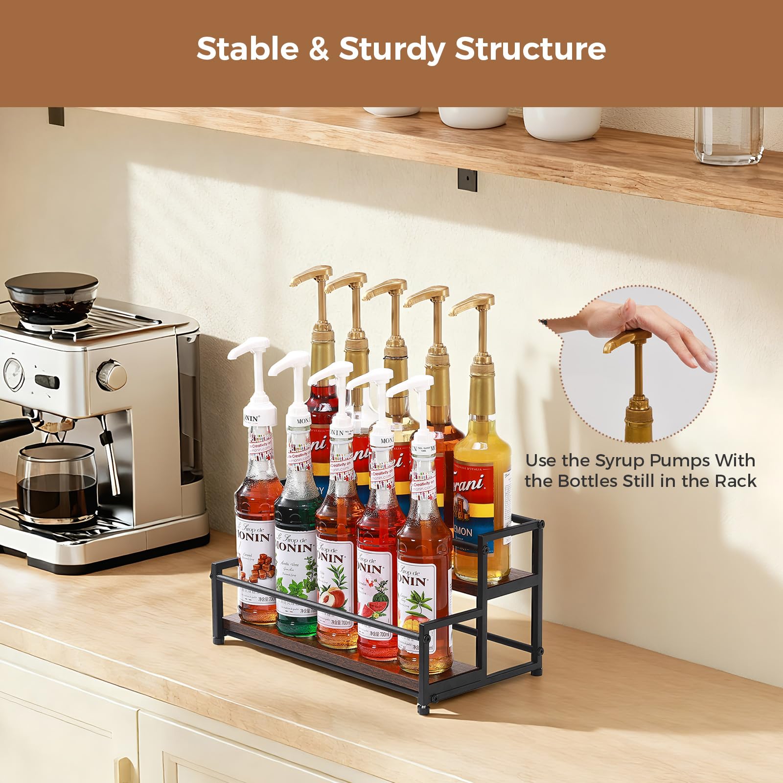 ICOHOT coffee syrup rack organizer wine display use in kitchen or bar settings.