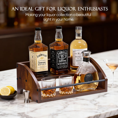 ICOHOT countertop liquor rack front view showcases a sleek, organized home bar.