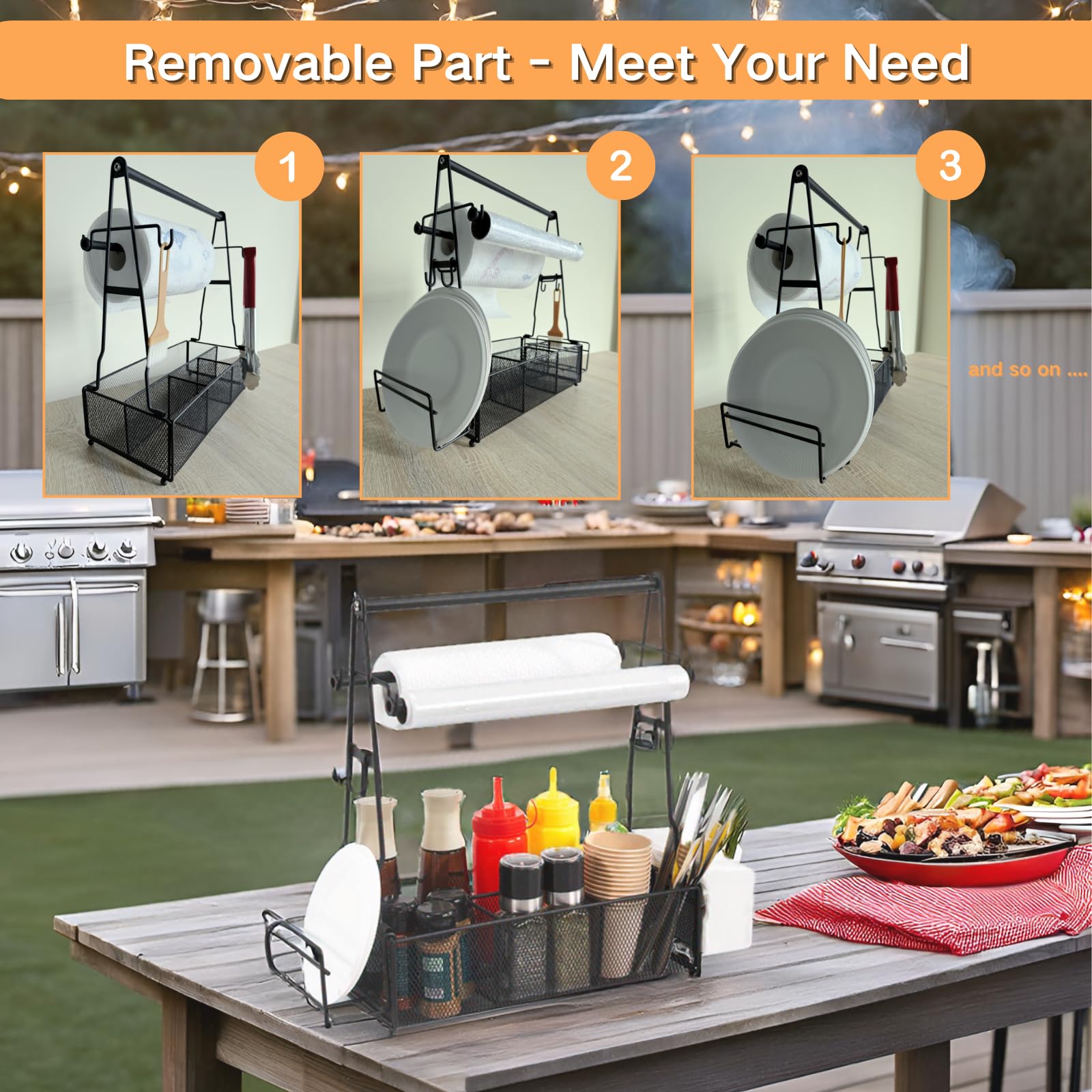 ICOHOT Napkin holder and removable sections support tidy outdoor meals.
