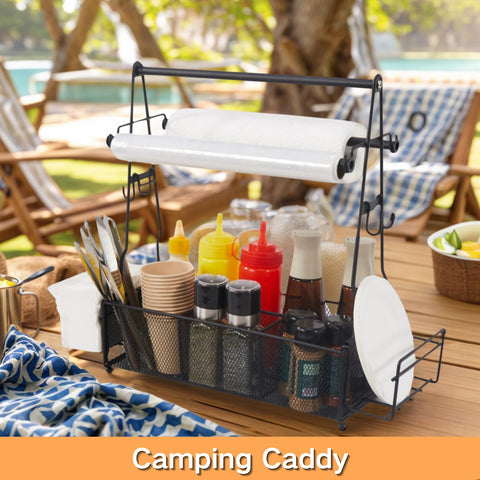 ICOHOT Paper towel holder integrated into the grill caddy for quick cleanups.
